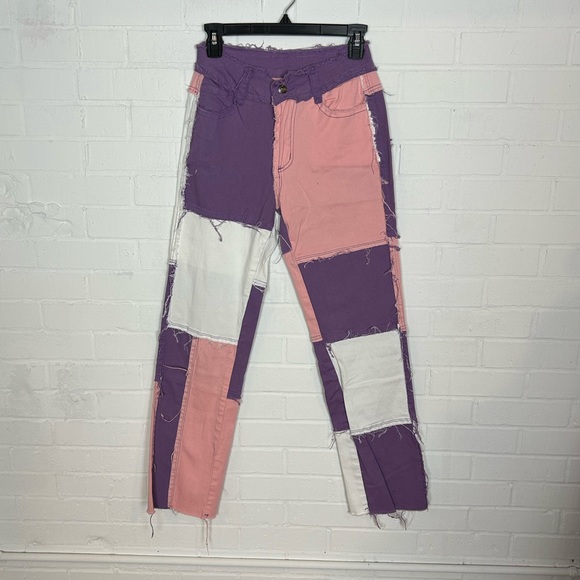 Denim - Fun Pastel Distressed Patchwork Jeans